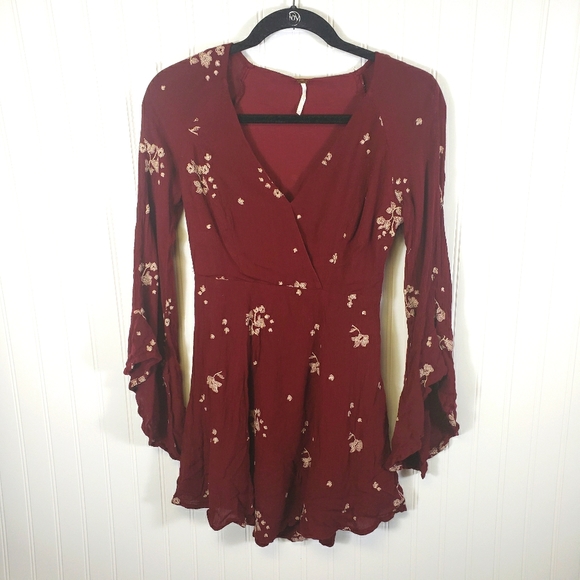 Free People Dresses & Skirts - Free People Maroon Embroidered Dress
